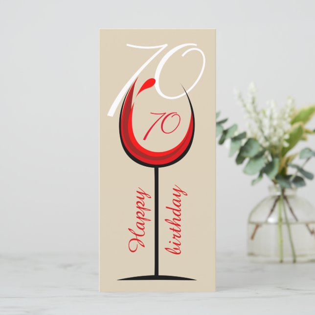 Modern Red Wine Glass Script 70. Geburtstag Karte (Stehend Vorderseite)
