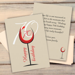 Modern Red Wine Glass Script 70. Geburtstag Karte