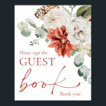 Modern Red Winter Christmas Guest Book Sign Poster<br><div class="desc">Modern Red Winter Christmas Guest Book Sign</div>
