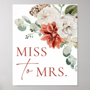 Modern Red Winter Weihnachten Miss an Mrs. Sign Poster