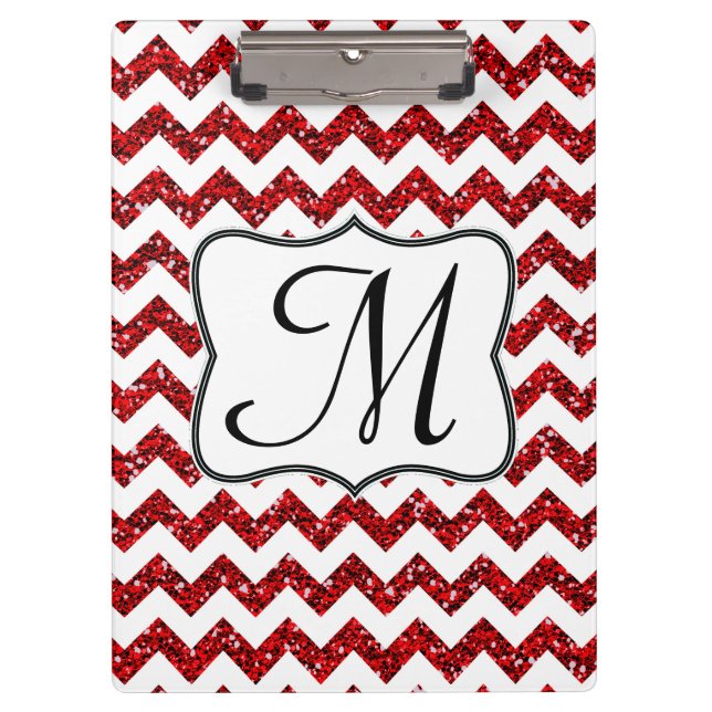 Modern Red Zickzack Monogram Initial Clip Board Klemmbrett (Vorderseite)