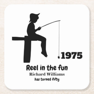 Modern Reel in the Fun Fisherman 50. Geburtstag Rechteckiger Pappuntersetzer
