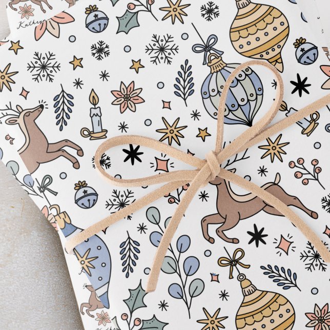 Modern Reindeer Pattern Personalized Christmas Geschenkpapier Set (Von Creator hochgeladen)