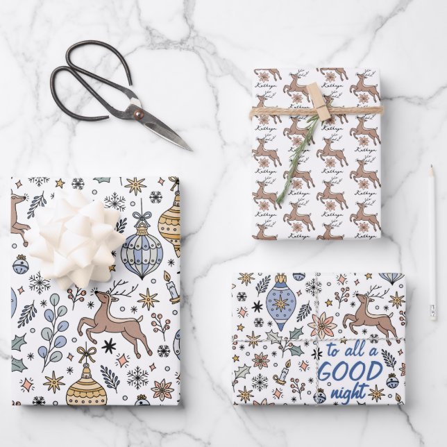 Modern Reindeer Pattern Personalized Christmas Geschenkpapier Set (Vorderseite)
