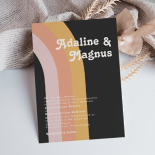 Modern Retro 70's Rainbow Dark Traditional Wedding Einladung