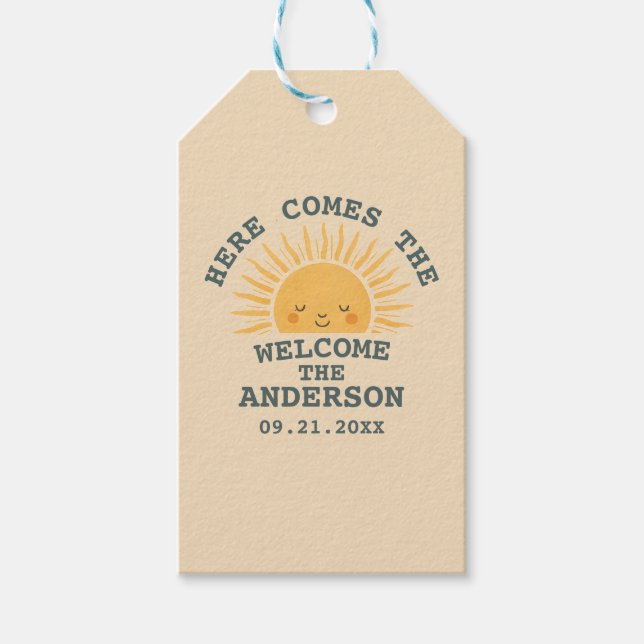 Modern Retro Baby Shower Customizable Sticker  Geschenkanhänger (Vorderseite)