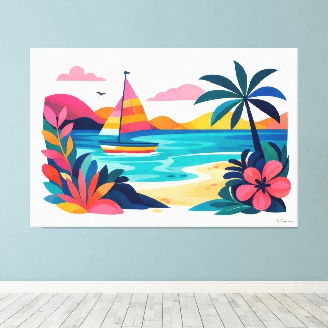 Modern retro beach scene 01 leinwanddruck (Insitu (Holzboden))