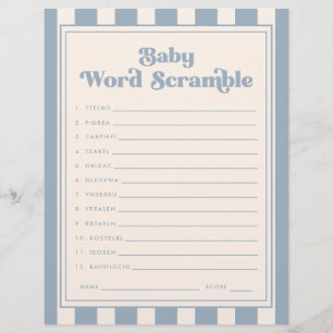 Modern Retro Blaues Babyshower-Wortverwirrspiel