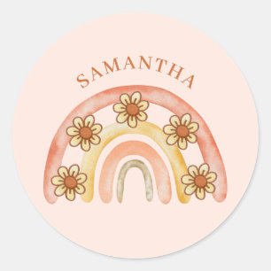 Modern Retro Boho Rainbow Name Runder Aufkleber