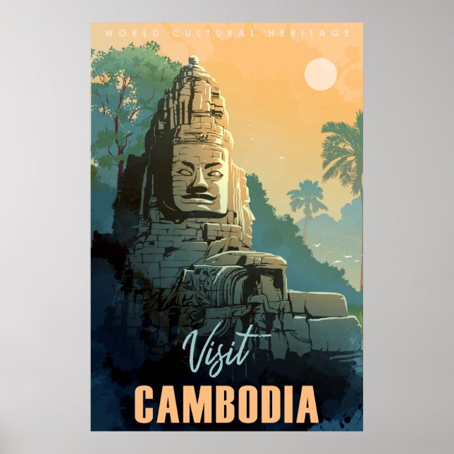 Modern Retro Cambodian Travel Poster (Vorne)
