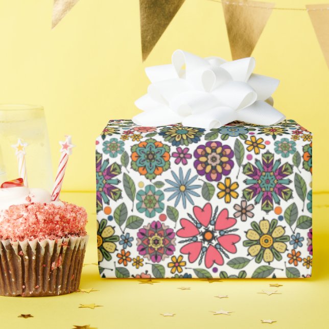 Modern Retro Floral Drawing Seamless Pattern Art Geschenkpapier (Geburtstagsparty)