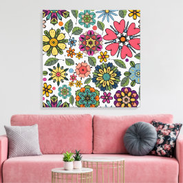 Modern Retro Floral Drawing Seamless Pattern Art Leinwanddruck