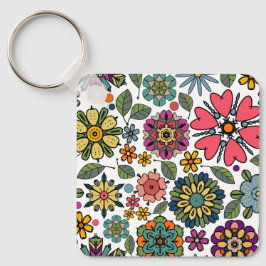 Modern Retro Floral Drawing Seamless Pattern Art Schlüsselanhänger