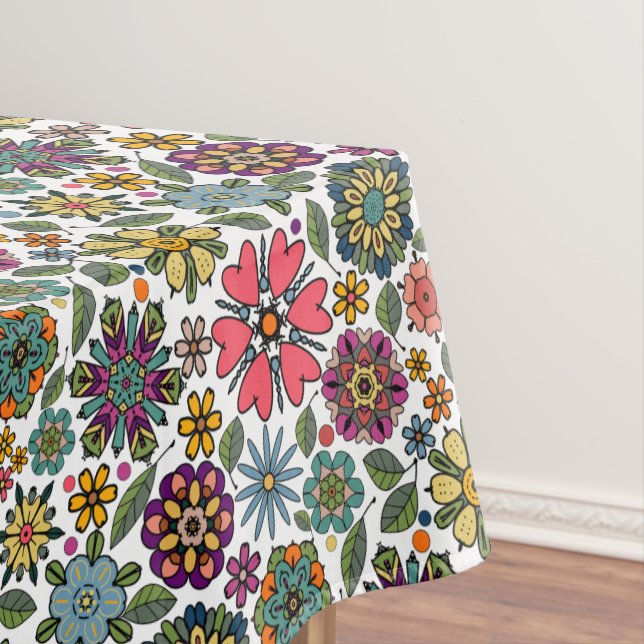 Modern Retro Floral Drawing Seamless Pattern Art Tischdecke (Beispiel)
