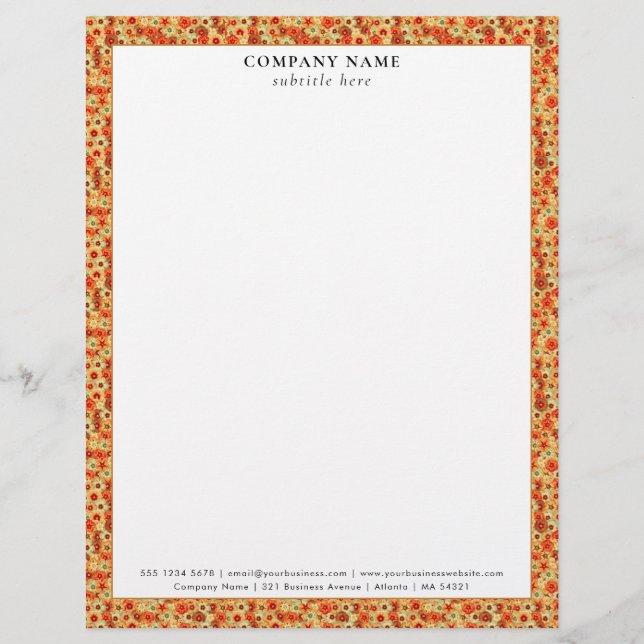 Modern Retro Floral Pattern Company Name Details Briefbogen (Vorderseite)