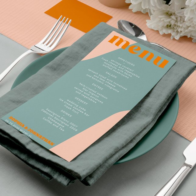 Modern retro groovy wedding template menu menükarte (Von Creator hochgeladen)