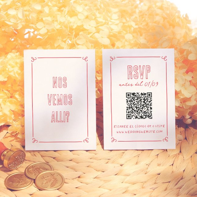 Modern Retro Hand Drawn QR Spanish Wedding RSVP Begleitkarte (Von Creator hochgeladen)