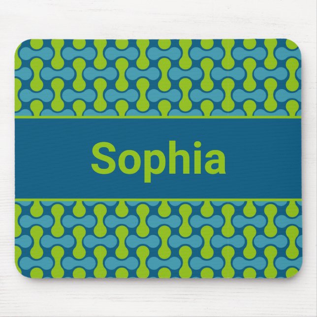 Modern Retro Link Pattern in Blue and Green Mousepad (Vorne)
