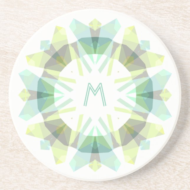 Modern Retro Monogram Initial Green Gray Whimsical Getränkeuntersetzer (Vorne)