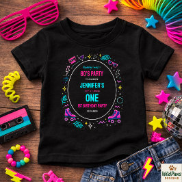 Modern Retro Neon 80’s 1st Birthday Party Baby T-shirt
