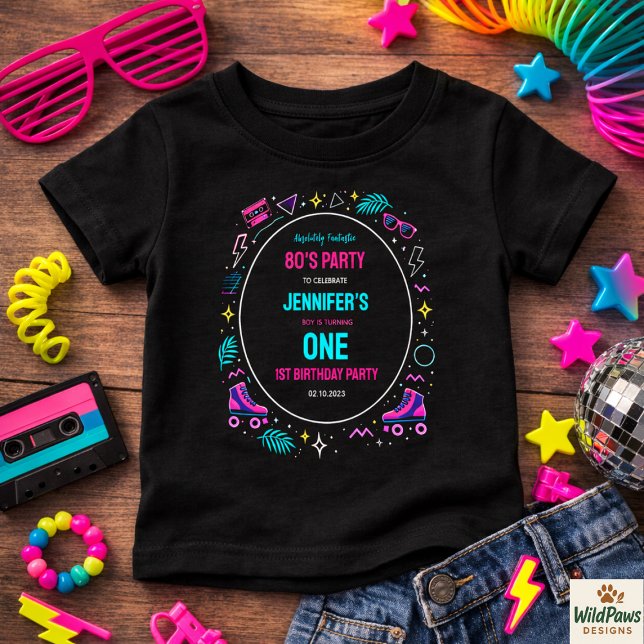 Modern Retro Neon 80’s 1st Birthday Party Baby T-shirt (Modern Retro Neon 80’s 1st Birthday Party Baby T-Shirt
)