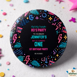 Modern Retro Neon 80’s 1st Birthday Party Button