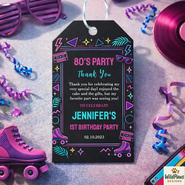 Modern Retro Neon 80’s 1st Birthday Party Geschenkanhänger (Modern Retro Neon 80’s 1st Birthday Party Gift Tags
)