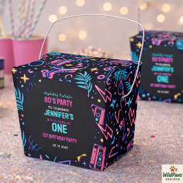 Modern Retro Neon 80’s 1st Birthday Party Geschenkschachtel