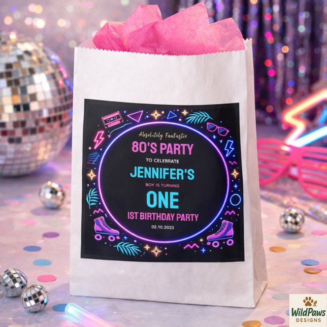 Modern Retro Neon 80’s 1st Birthday Party Geschenktütchen (Modern Retro Neon 80’s 1st Birthday Party favor bag )
