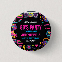 Modern Retro Neon 80’s Birthday Party for Adults Button