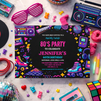Modern Retro Neon 80’s Birthday Party for Adults Einladung