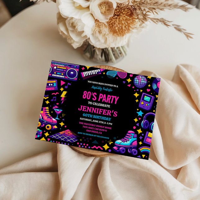 Modern Retro Neon 80’s Birthday Party for Adults Einladung (Modern Retro Neon 80’s Birthday Party for Adults Invitation
)
