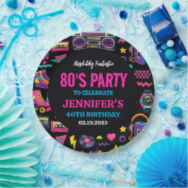 Modern Retro Neon 80’s Birthday Party for Adults Pappteller