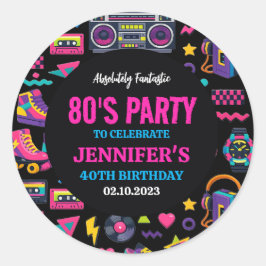Modern Retro Neon 80’s Birthday Party for Adults Runder Aufkleber