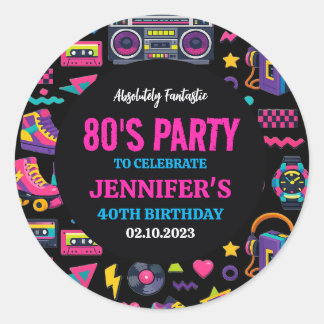 Modern Retro Neon 80’s Birthday Party for Adults Runder Aufkleber
