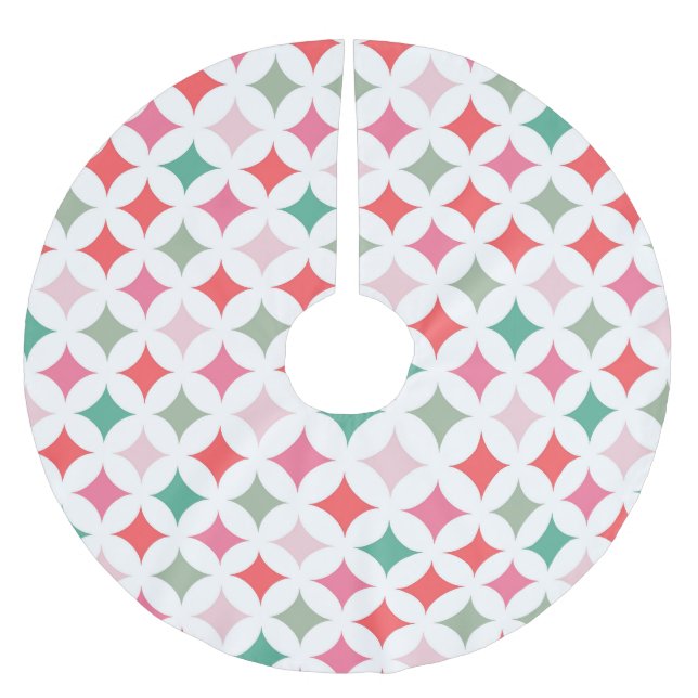 Modern Retro Pink Blue Star Diamonds Polyester Weihnachtsbaumdecke (Vorderseite)