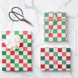 Modern Retro Pink Christmas Check Geschenkpapier Set