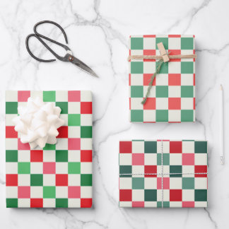 Modern Retro Pink Christmas Check Geschenkpapier Set