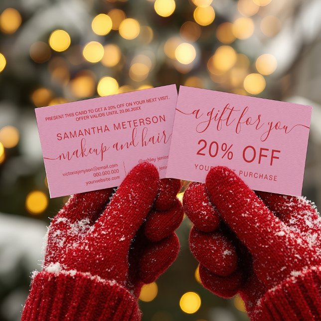 Modern Retro Pink Red Makeup Beauty Loyalty Rabattkarte (Modern Retro Pink Red Makeup Beauty Loyalty Discount Card)