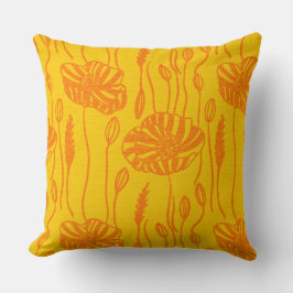 modern retro poppy illustration yellow kissen