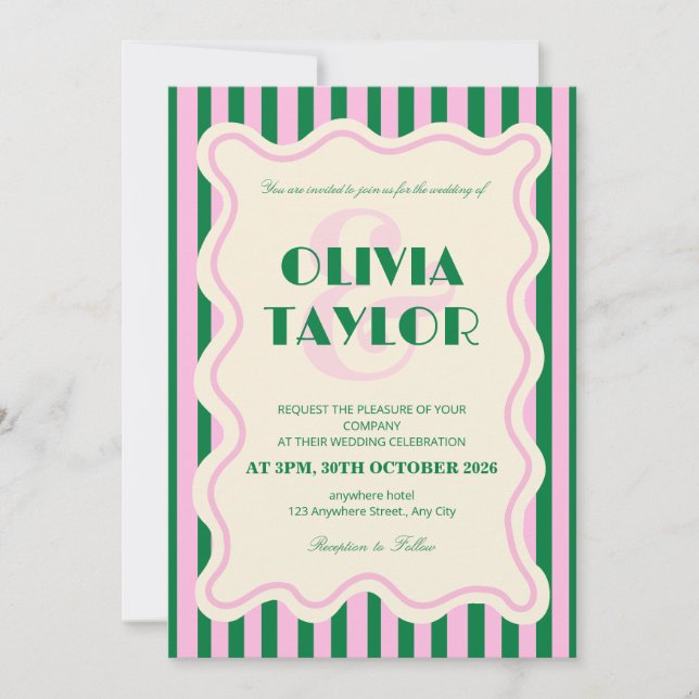 Modern Retro Striped Wedding Invitation Einladung (Vorderseite)
