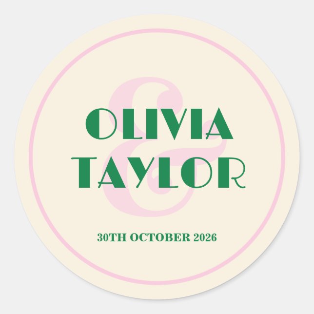 Modern Retro Striped Wedding Invitation Runder Aufkleber (Vorderseite)