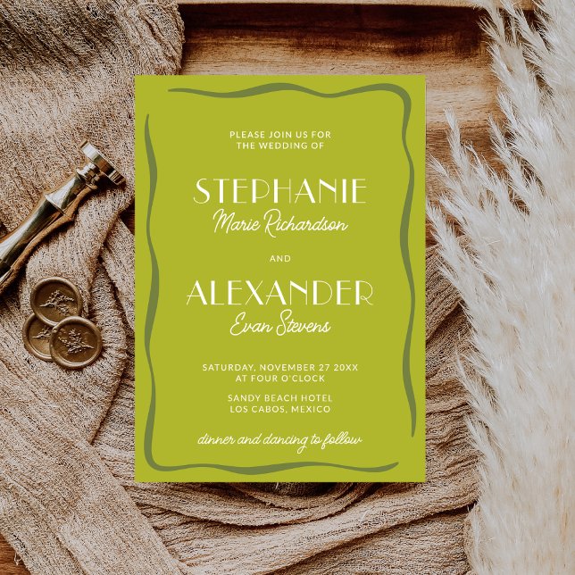 Modern Retro Vibrant Bold Citrus Green Wedding Einladung (Von Creator hochgeladen)