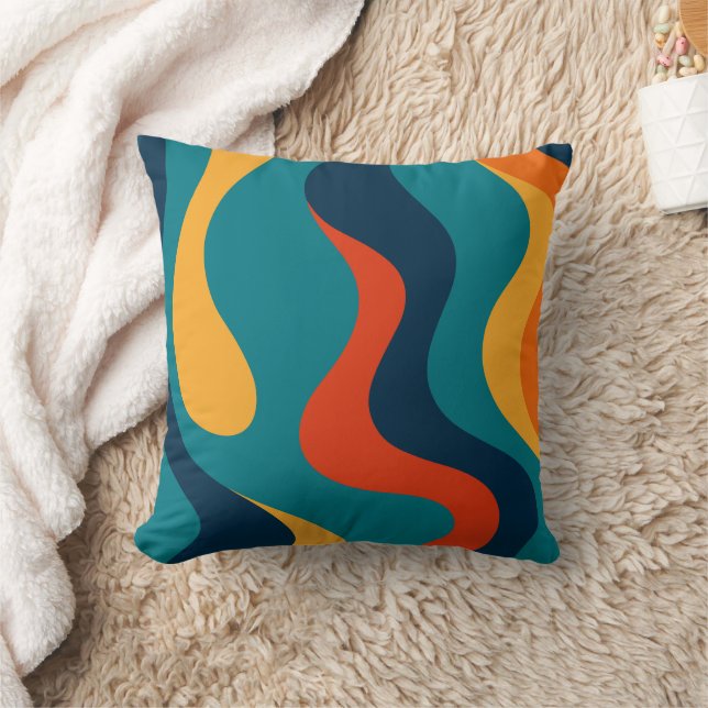 Modern Retro Wavy Abstract Pattern  Kissen (Decke)