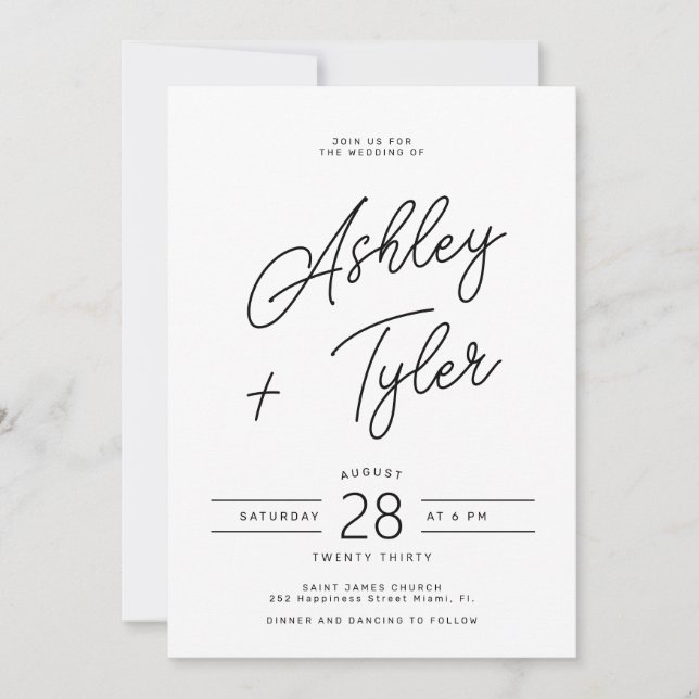 Modern retro whimsical script photo wedding einladung (Vorderseite)