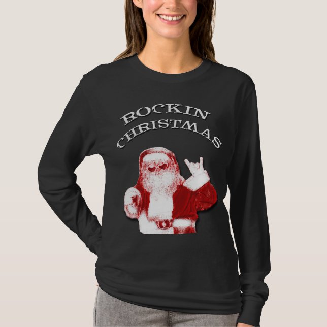 Modern Rockin Christmas Santa Ladys T Shirt (Vorderseite)