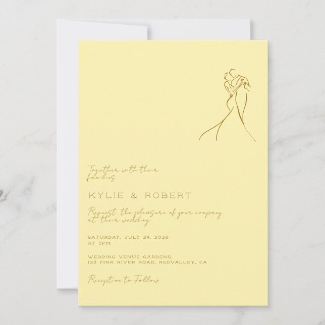 Modern Romantic Butter Yellow Wedding Einladung (Vorderseite)