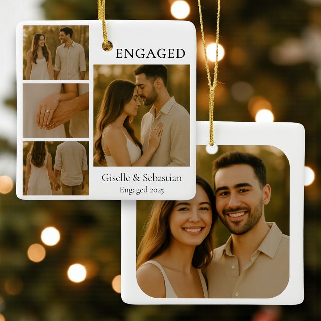 Modern Romantic Engagement Photo Keepsake Keramikornament (Von Creator hochgeladen)