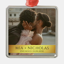 Modern Romantic Engagement Photo Ornament Aus Metall