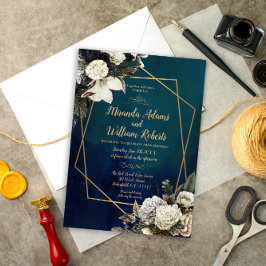 Modern Romantic Floral Gold Wreath Wedding Einladung